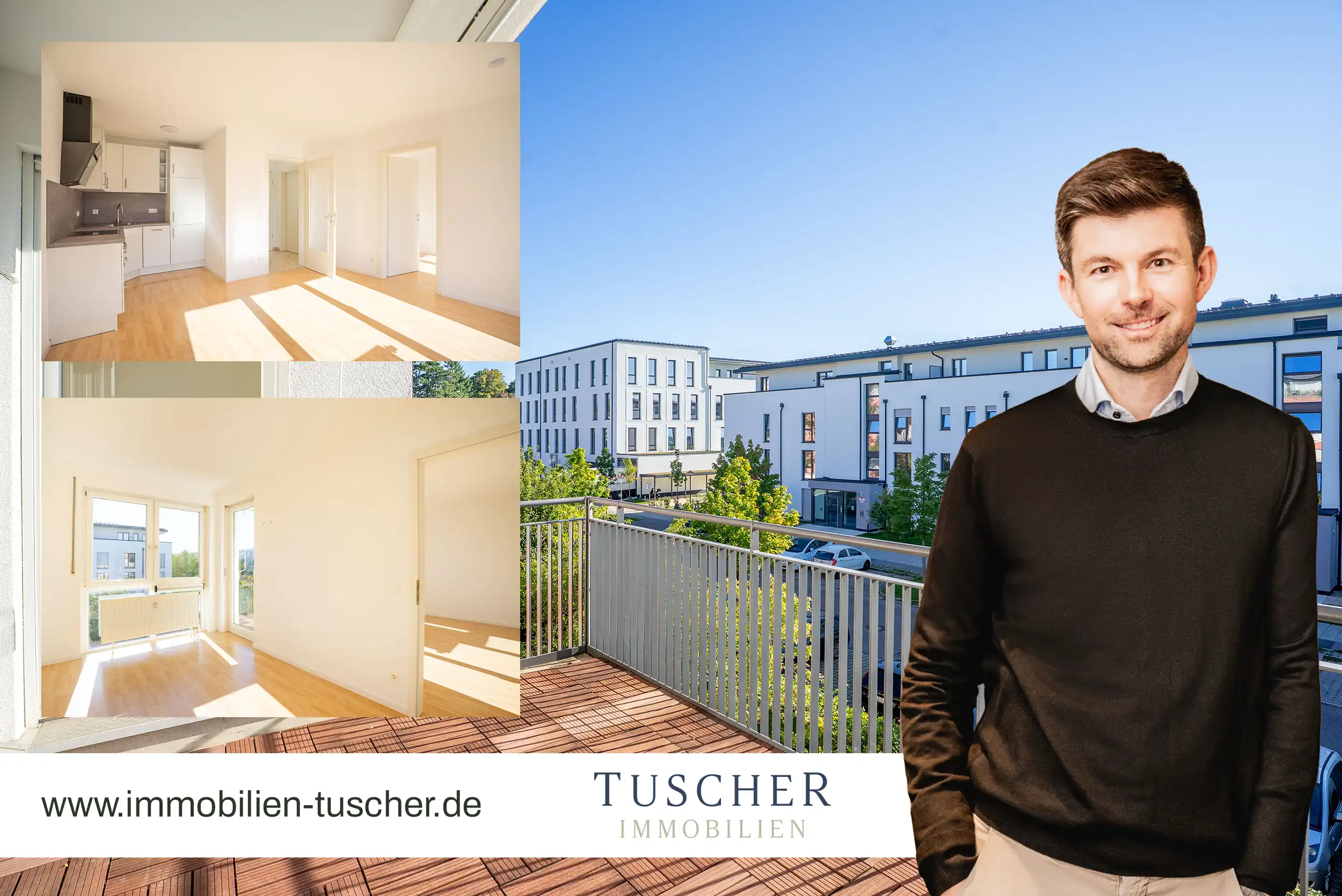 Zwei-Zimmer-Wohnung in Haar: Wohnräume und Balkonblick